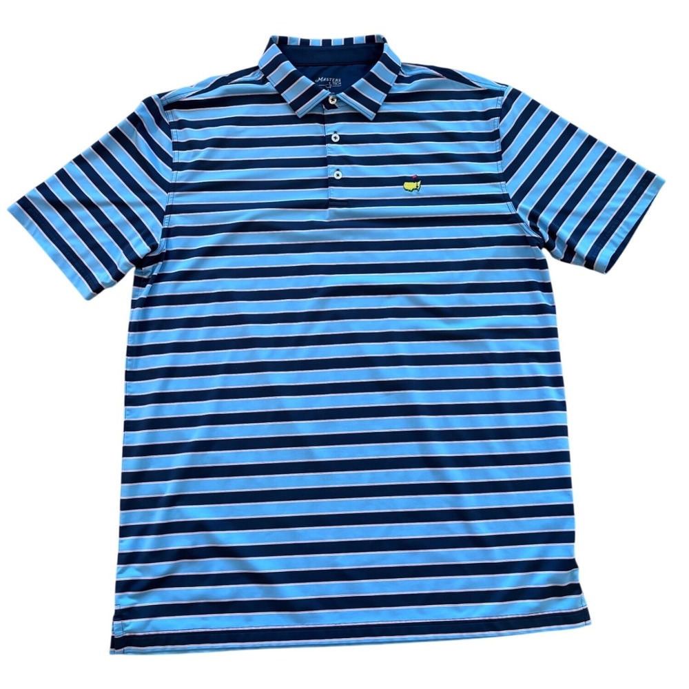 Masters Tech Golf Polo Shirt Mens Large Blue Striped Performance MT1785-02